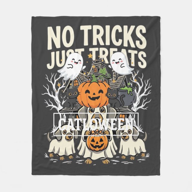 Couverture Polaire Chien Mignon Halloween Pas de Farces Rien que des  (Devant)