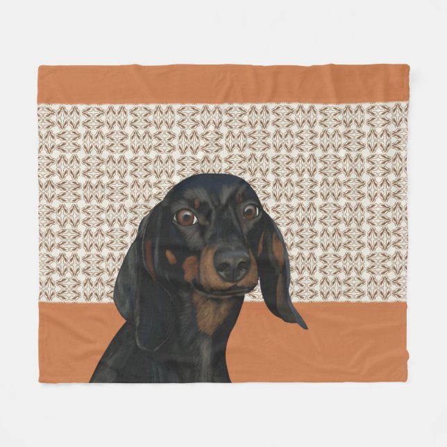 Couverture Polaire Chien mignon noir Dachshund (Devant (Horizontal))