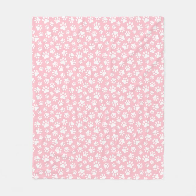Couverture Polaire Chien mignon Paw Motif blanc et rose pastel (Devant)