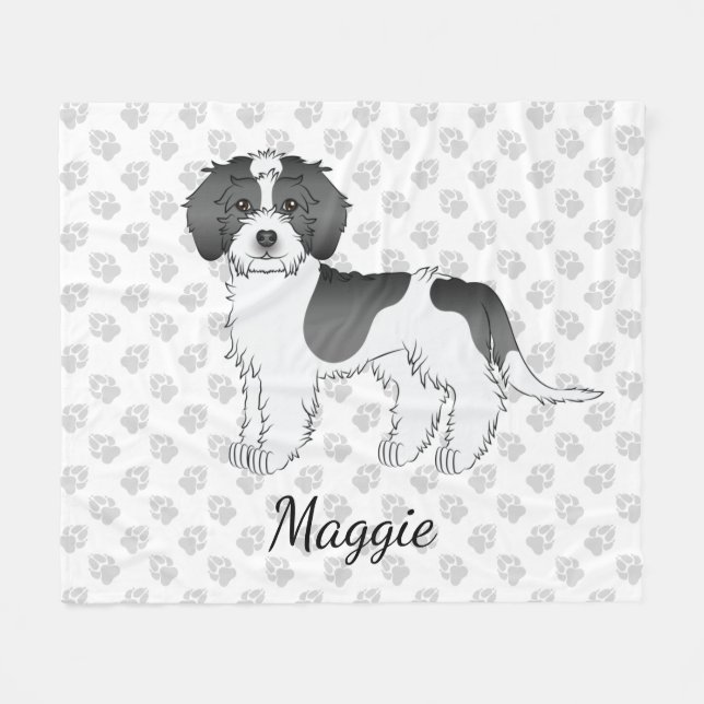 Couverture Polaire Chien Mini Goldendoodle Parti-couleur Noir & Nom (Devant (Horizontal))