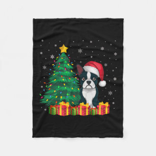Couverture Polaire Chien moche Boston Terrier Santa Hat Noël Lumières