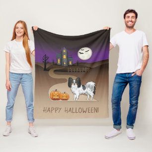 Couverture Polaire Chien Papillon Tricolore Et Maison Hantée Hallowee