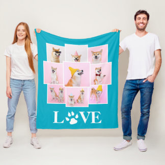 Couverture Polaire Chien Paw LOVE Personnalisé 9 Photo Collage