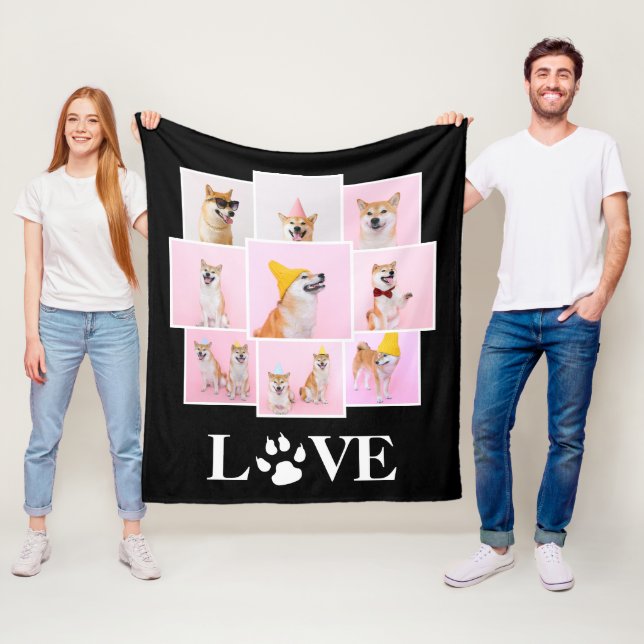 Couverture Polaire Chien Paw LOVE Personnalisé 9 Photo Collage (En situation)