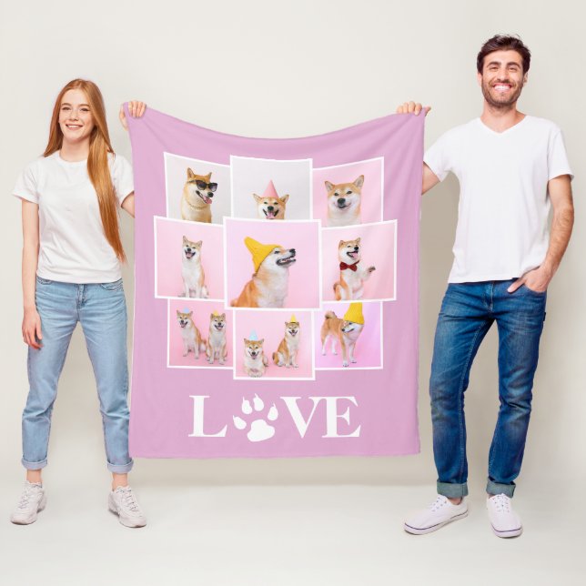 Couverture Polaire Chien Paw LOVE Personnalisé 9 Photo Collage (En situation)