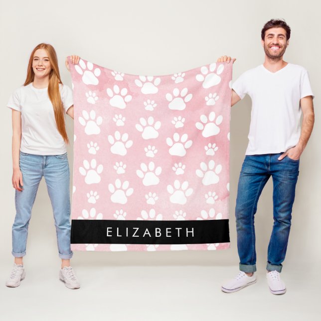 Couverture Polaire Chien Paws, White Paws, Aquarelles roses, Votre No (En situation)