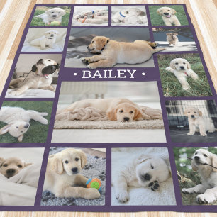 Couverture Polaire Chien Photo Collage mignon moderne violet et blanc