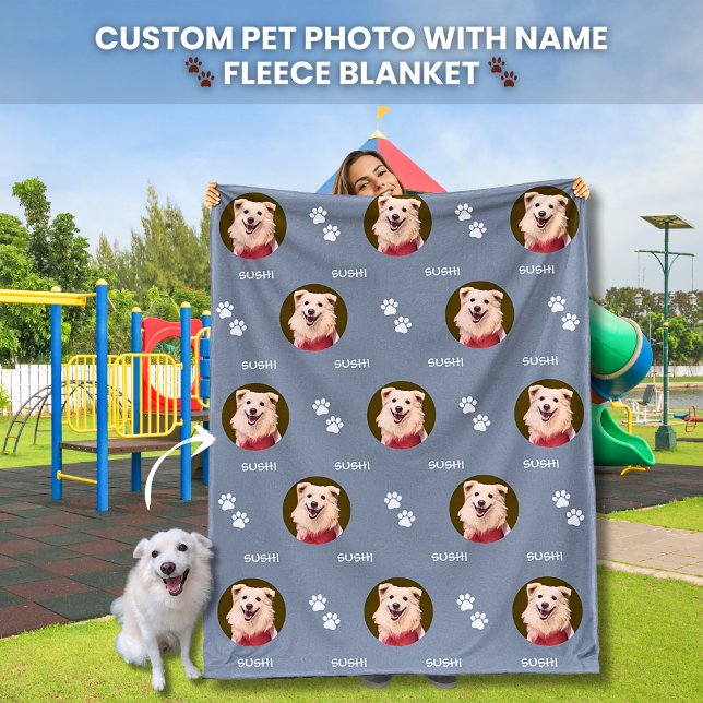 Couverture Polaire Chien Photo Nom de l'animal de compagnie Empreinte (Your Dogs Photo and Name Custom Pet Photo Personalized Name Collage Fleece Blanket Dog Lovers)