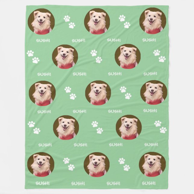 Couverture Polaire Chien Photo Nom de l'animal de compagnie Paws Mint (Devant)