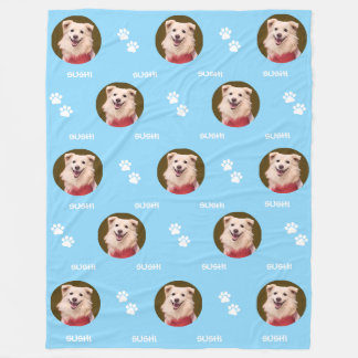 Couverture Polaire Chien Photo Nom de l'animal Paws Baby Blue Fleece 