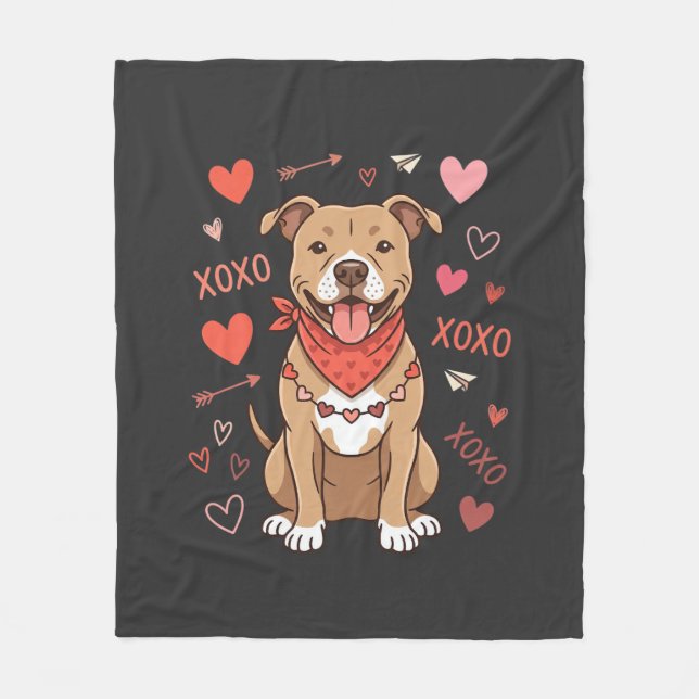 Couverture Polaire Chien Pitbull de la Saint-Valentin XOXO Design d'a (Devant)
