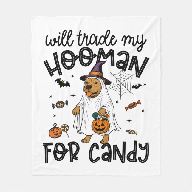 Couverture Polaire Chien Pitpull Halloween Fantôme Épouvantable (Devant)