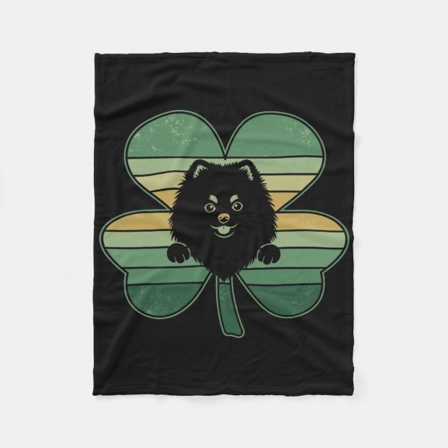 Couverture Polaire Chien Poméranien Rétro Trèfle Fête Saint-Patrick F (Devant)