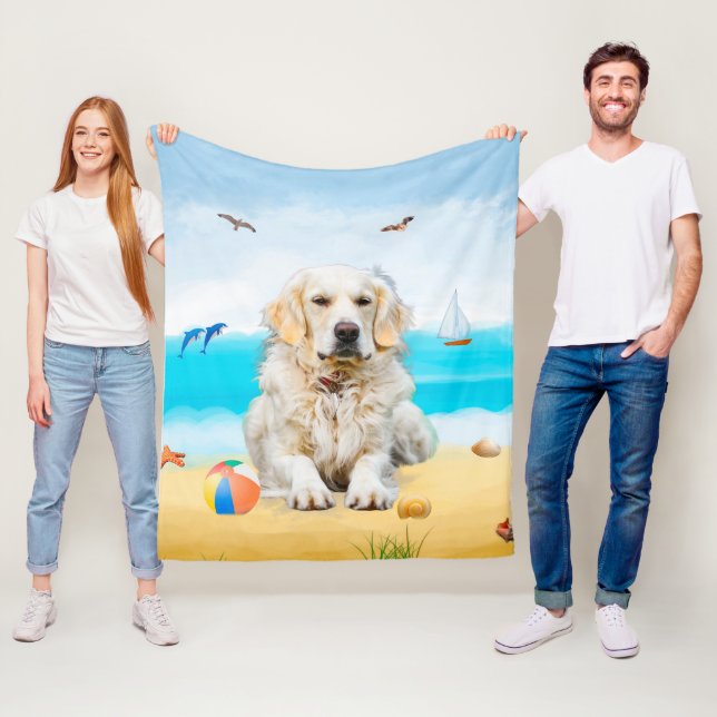 Couverture Polaire Chien Retriever doré sur la plage (En situation)
