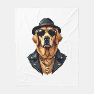 Couverture Polaire Chien Retriever Doré Vintage Cool en Lunettes de S