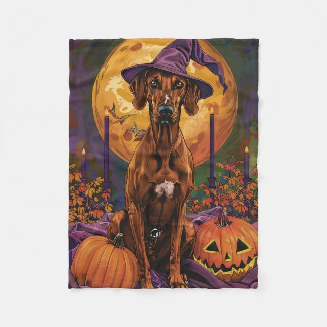 Couverture Polaire Chien Rhodesian Ridgeback Sorcière d'Halloween Cit (Devant)