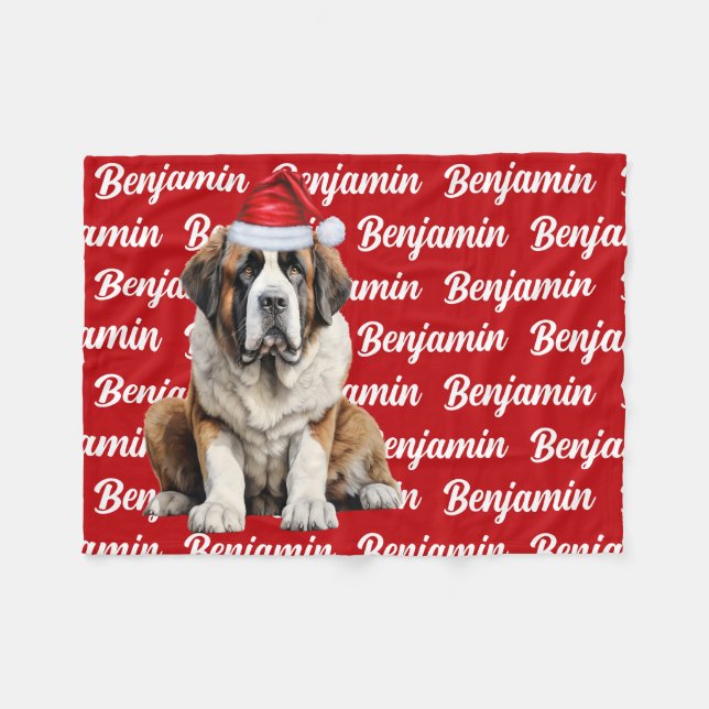Couverture Polaire Chien Saint-Bernard avec motif de nom Noël (Devant (Horizontal))