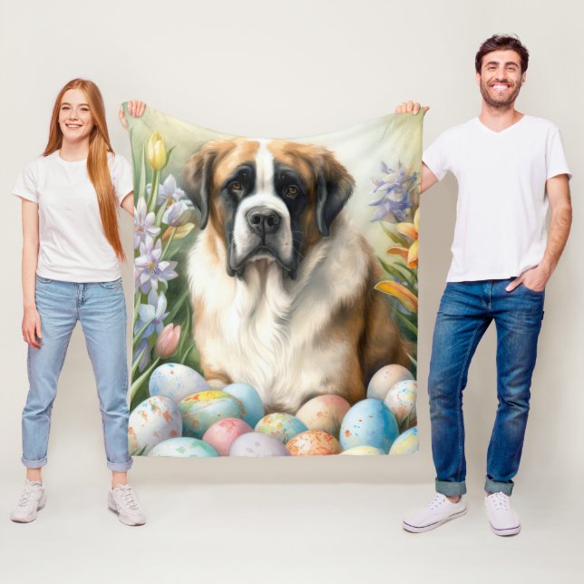 Couverture Polaire Chien Saint-Bernard avec œufs de Pâques de vacance (En situation)