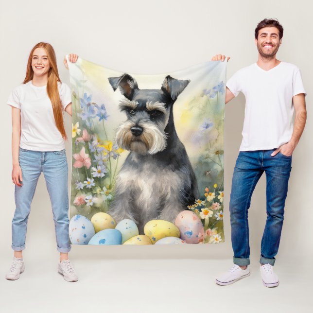 Couverture Polaire Chien Schnauzer avec œufs de Pâques Vacances  (En situation)