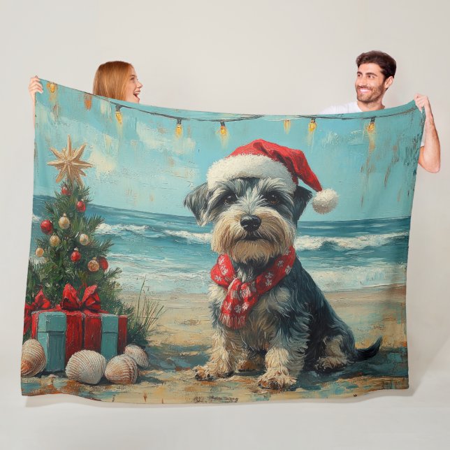 Couverture Polaire Chien Schnauzer Noël Plage Vintage (En situation)