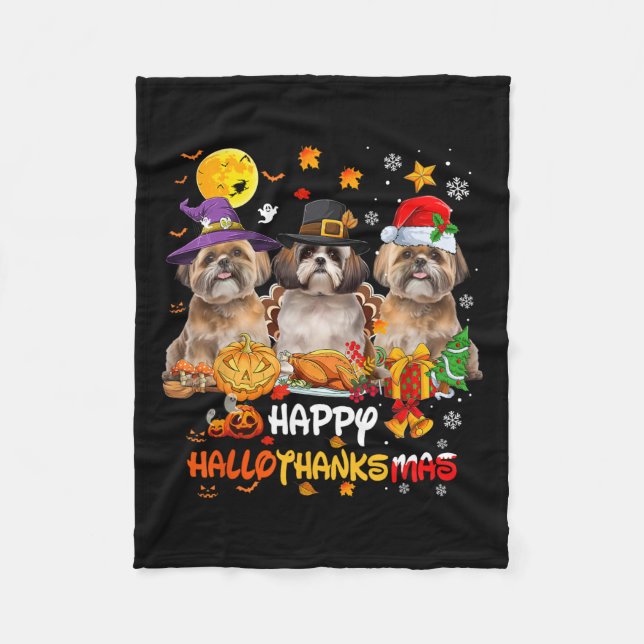 Couverture Polaire Chien Shih Tzu Joyeux Halloween Thanksgiving Joyeu (Devant)