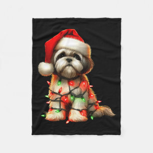 Couverture Polaire Chien Shih Tzu Lumières de Noël Chapeau de Père No