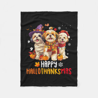 Couverture Polaire Chien Shih tzu Noël heureux hallothankmas