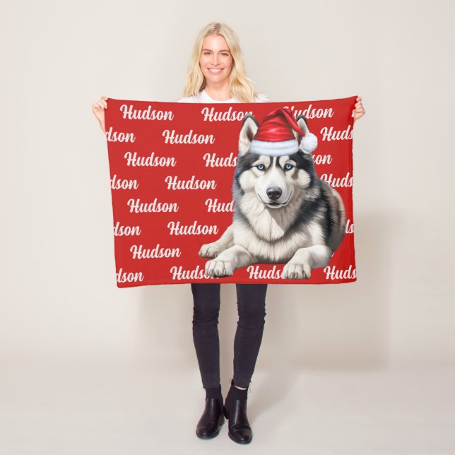 Couverture Polaire Chien sibérien Husky avec nom Motif de Noël (En situation)