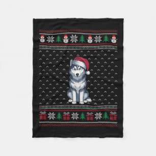 Couverture Polaire Chien sibérien Husky portant le chapeau de Noël, C