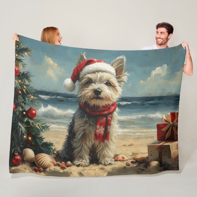 Couverture Polaire Chien Skye Terrier Noël Vintage Plage (En situation)