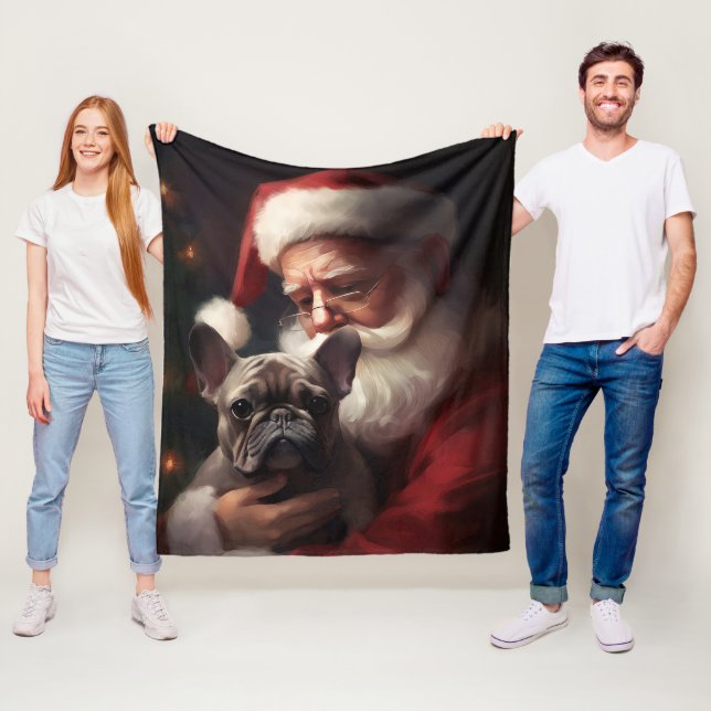 Couverture Polaire Chien-taureau français avec Noël Festif du Père No (En situation)