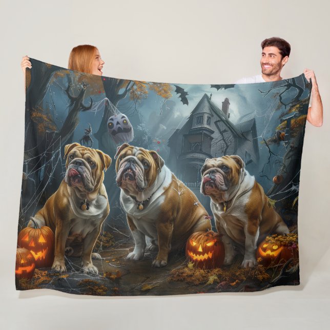 Couverture Polaire Chien-taureau Halloween nuit Chien de nuit plaisir (En situation)