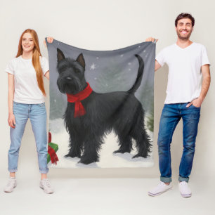 Couverture Polaire Chien Terrier Écossais dans la neige Noël