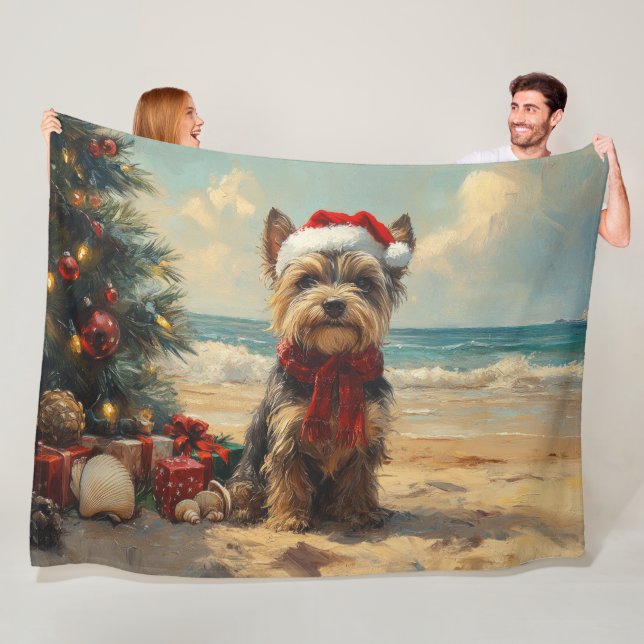 Couverture Polaire Chien Terrier Écossais Noël Plage Vintage (En situation)