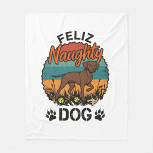 Couverture Polaire Chien vilain heureux Brun Soleil Rétro Empreintes