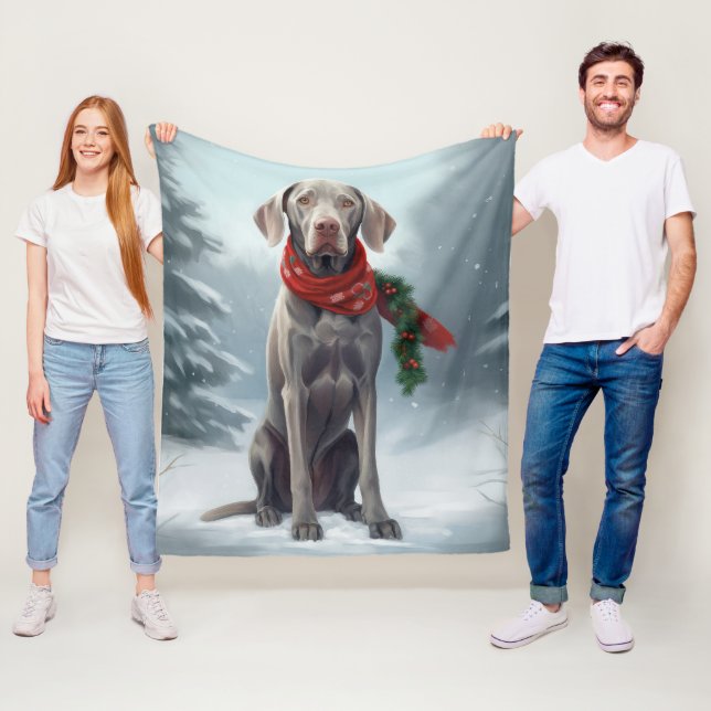 Couverture Polaire Chien Weimaraner dans la neige de Noël (En situation)