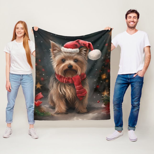 Couverture Polaire Chien Yorkshire Terrier dans la neige Noël (En situation)
