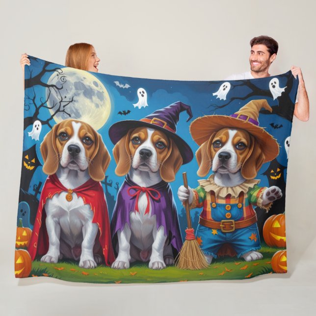 Couverture Polaire Chiens beagles Citrouille Halloween Drôle (En situation)