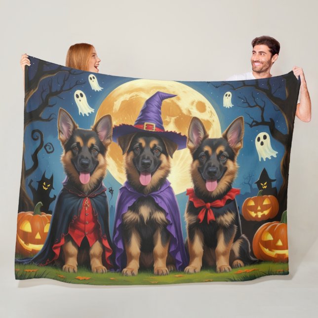 Couverture Polaire Chiens bergers allemands Citrouille Halloween drôl (En situation)