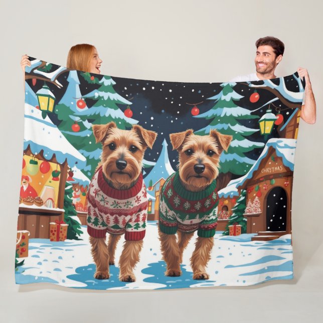 Couverture Polaire Chiens Biewer Terrier Noël Neige Fêtes (En situation)