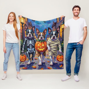 Couverture Polaire Chiens Boston Terrier faisant un tour ou un traite