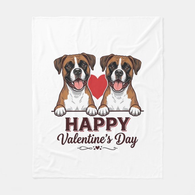 Couverture Polaire Chiens Boxer Joyeuse Saint-Valentin Vintage (Devant)