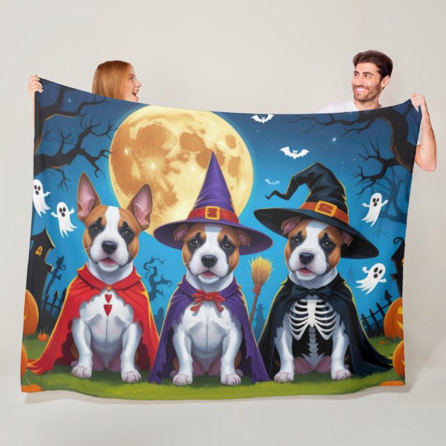 Couverture Polaire Chiens Bull Terrier Citrouille Halloween Drôle (En situation)