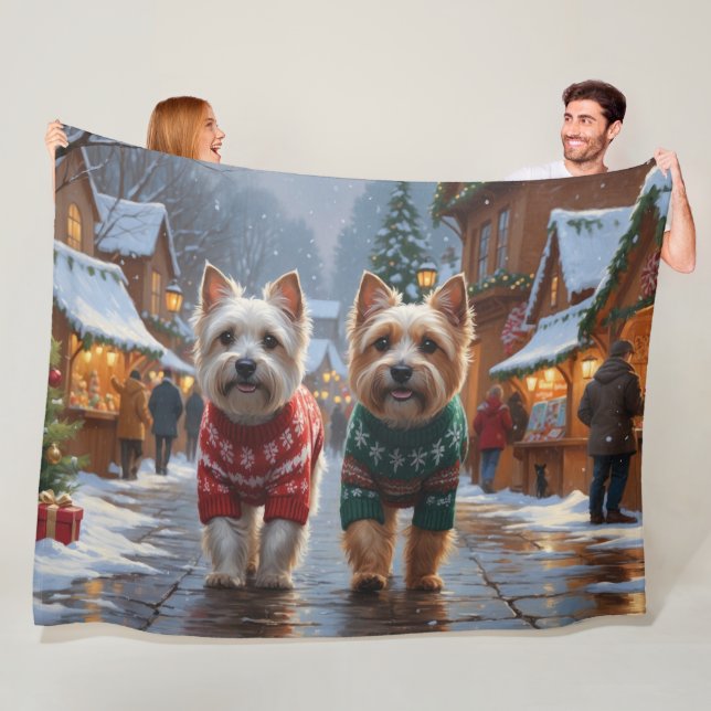 Couverture Polaire Chiens Cairn Terrier Noël Neige Fêtes (En situation)