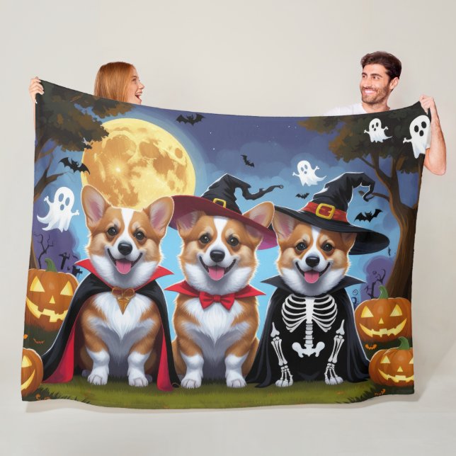 Couverture Polaire Chiens Corgi Citrouille Halloween Drôle (En situation)