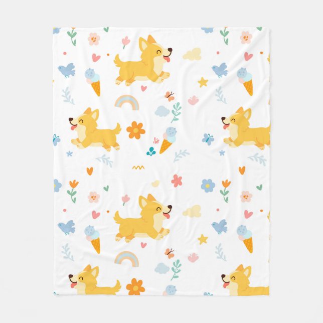 Couverture Polaire chiens corgis dessin animé drôles (Devant)