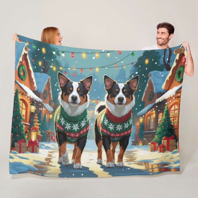 Couverture Polaire Chiens de berger australiens Noël Neige Fêtes (En situation)