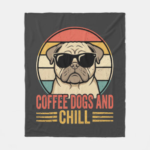 Couverture Polaire Chiens de café et Pug Rétro Chill