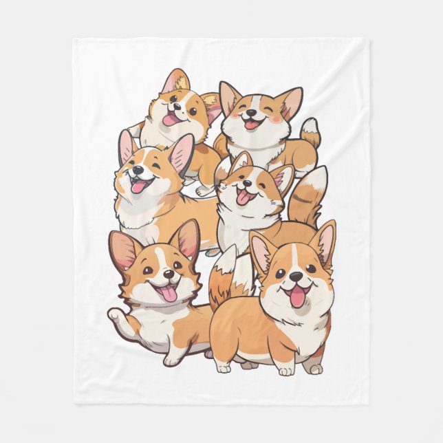 Couverture Polaire Chiens de Corgi heureux (Devant)