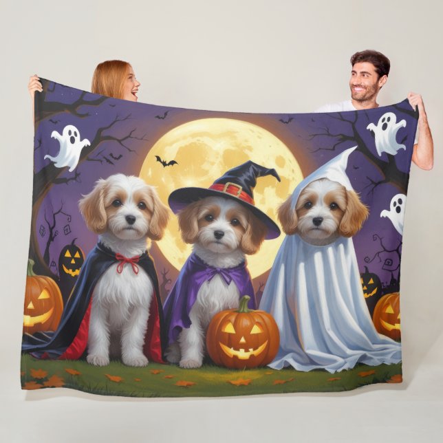 Couverture Polaire Chiens de Coton De Tulear Citrouille Halloween Fun (En situation)